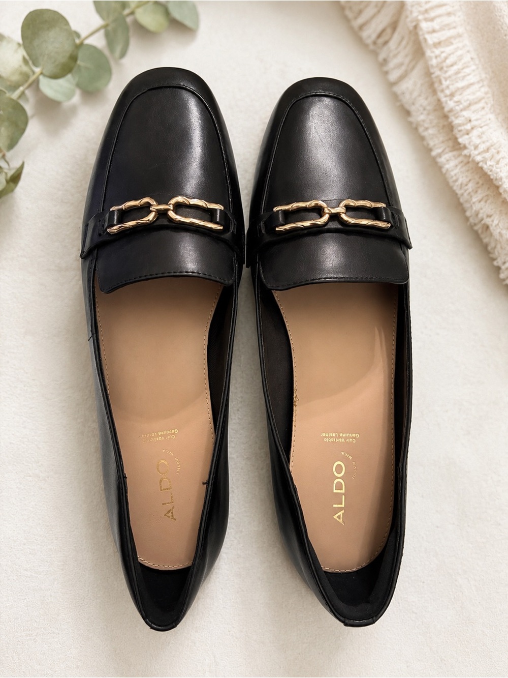 ALDO Black Horsebit Loafers Size 11 slip-on black faux leather square toe design